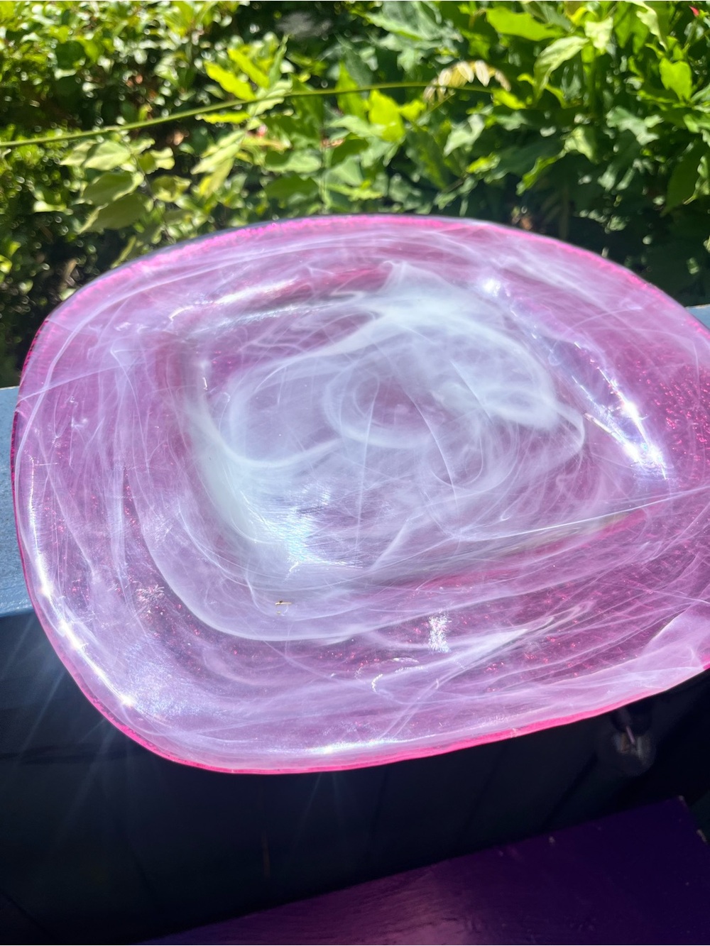 Pink White Swirl Art Glass Bowl Square Sparkle Centrepiece Dish